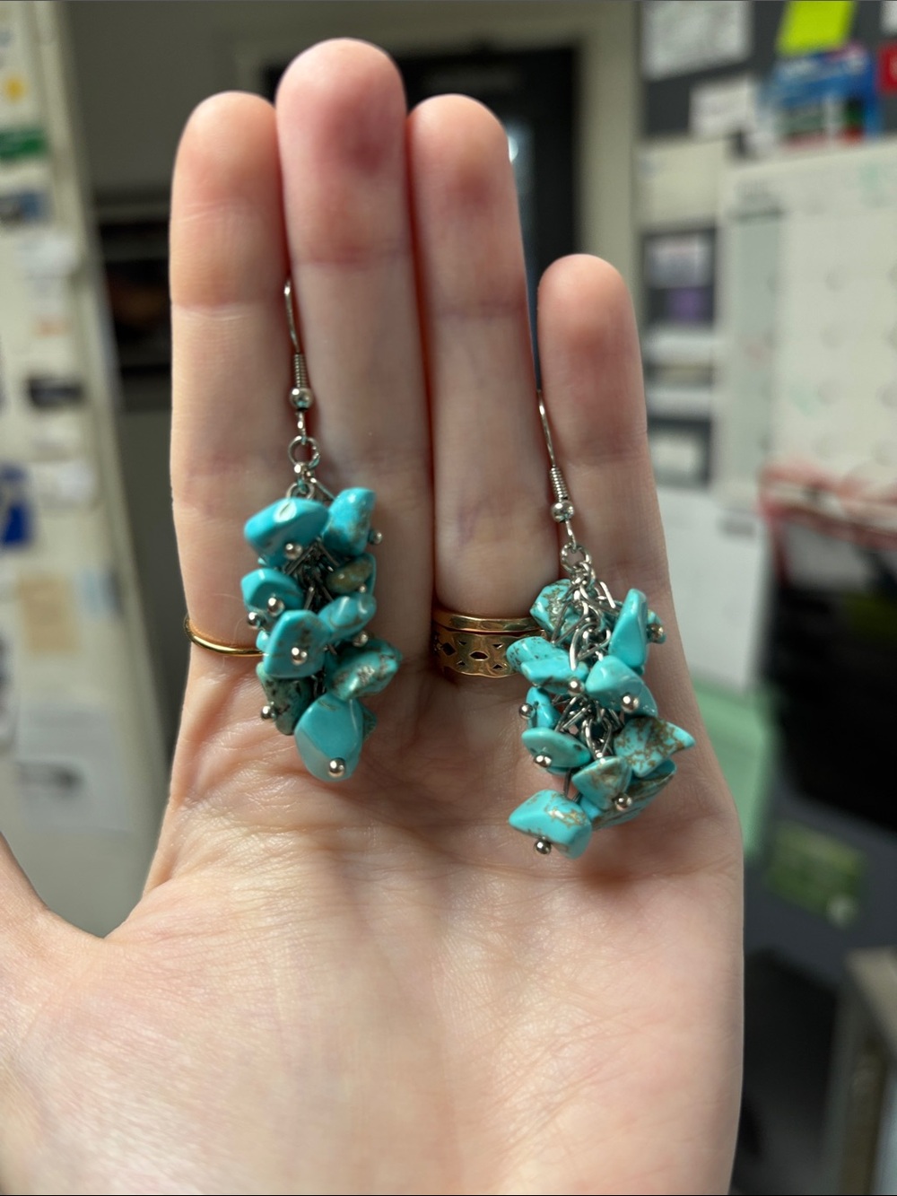 Turquoise Cluster Drop Earrings - Blue - Picture 2 of 3